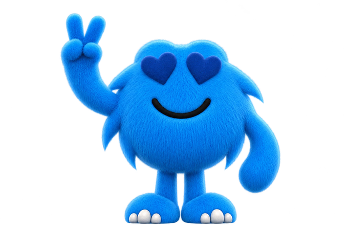 Mascote da Wink fazendo sinal de paz